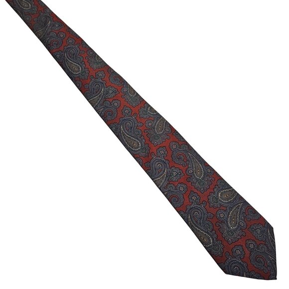 Vintage Liberty Of London Paisley Silk & Wool Blend Tie Red & Blue Pattern Mens‎ - Picture 7 of 9